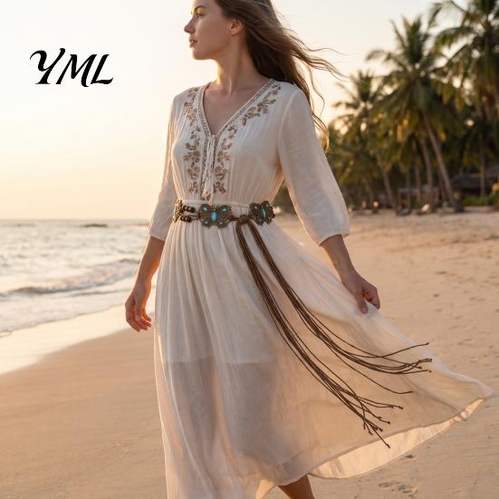 Braided Rope Waistband Bohemian Waist Belt for Women, Vintage Rhinestone Cord Handmade Ornament Chain, Adjustable Layered Belly Chain Dresses