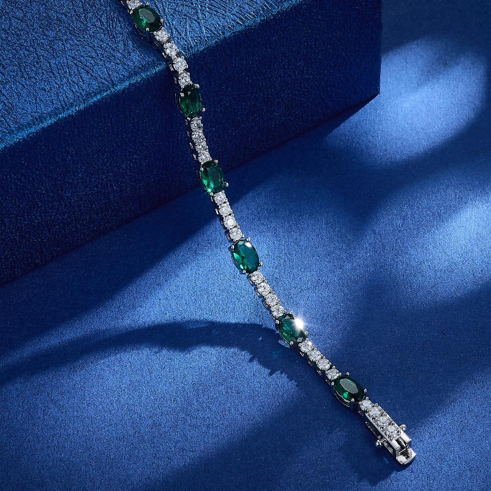 Luxury 17CM Green Oval White Round Sliver Plated Bracelet Custom Fashion Jewelry Bracelets