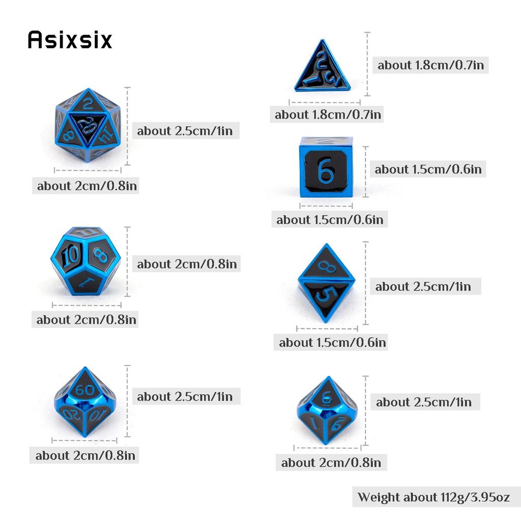 7 Pcs Black Blue  Standard Metal Dice Solid Metal Polyhedral Dice Set Suitable for Role-Playing RPG  Board Game Card Game