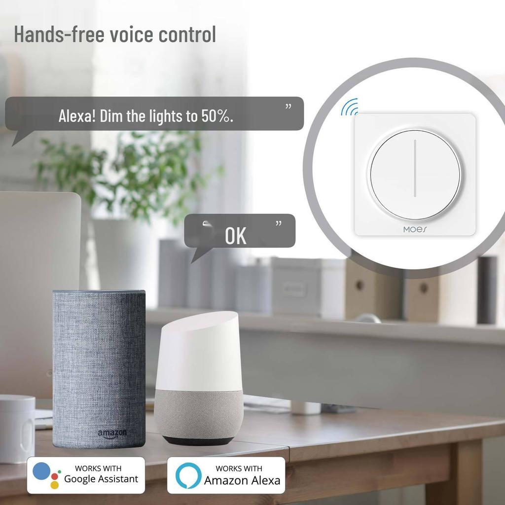 Zigbee Tuya Stepless Dimming Smart Home Rotary Switch with APP & Voice Control
