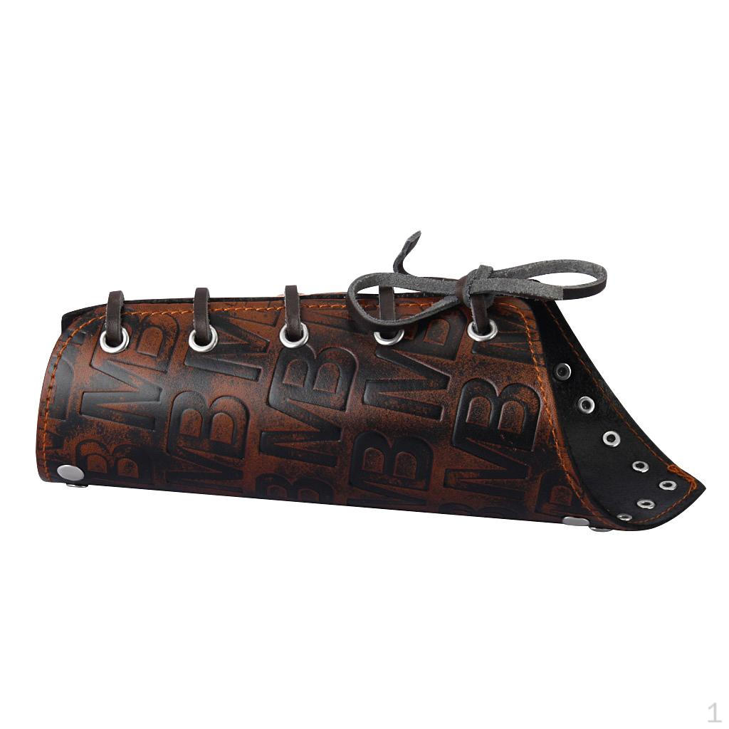 Leather Letters Design Gauntlet Men Women Punk Wristband Wide Bracer Arm Wrap Cuff