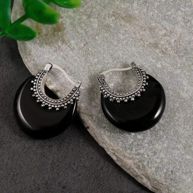 

Нові сережки з геометричними трикутниками в стилі бохо Вінтаж, сріблястий колір, натуральний камінь, висячі сережки, аксесуари, ювелірні вироби чорний