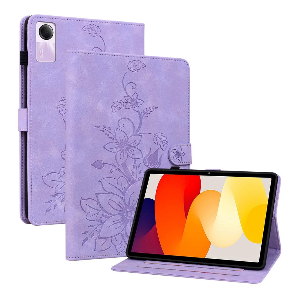 Für Xiaomi Redmi Pad SE (Modelle 23073RPBFG). Tablet-Hülle aus PU-Leder mit exquisitem floralem Prägedesign