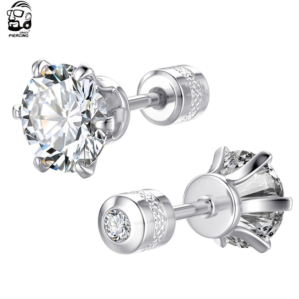 1 Paar trendige CZ-Ohrstecker, vergoldet, rund, Zirkonia, hypoallergen, Ohrstecker aus Edelstahl, 4 mm, 5 mm, 6 mm, 7 mm, 8 mm