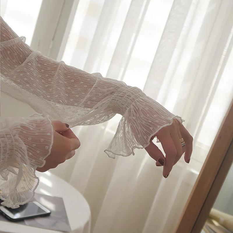 Dámské Sexy Síťované Průhledné Tričko Dlouhý Zvonový Rukáv Výstřihy Letní Průhledná Základní Tričko