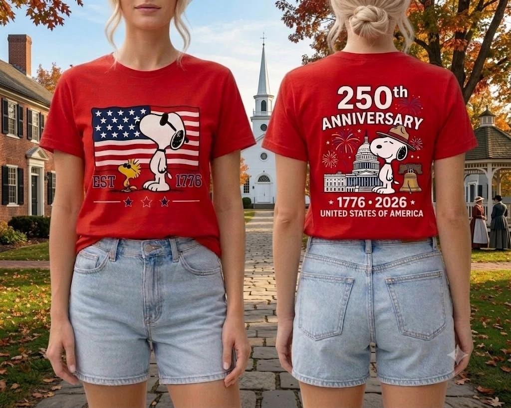 Snoopy 250th Anniversary Front Back 1776-2026 Graphic T Shirt S-5XL XL
