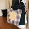 American double-sided bag plaid canvas bag women's tote bag retro contrasting color hand bag spring new parent-child bag