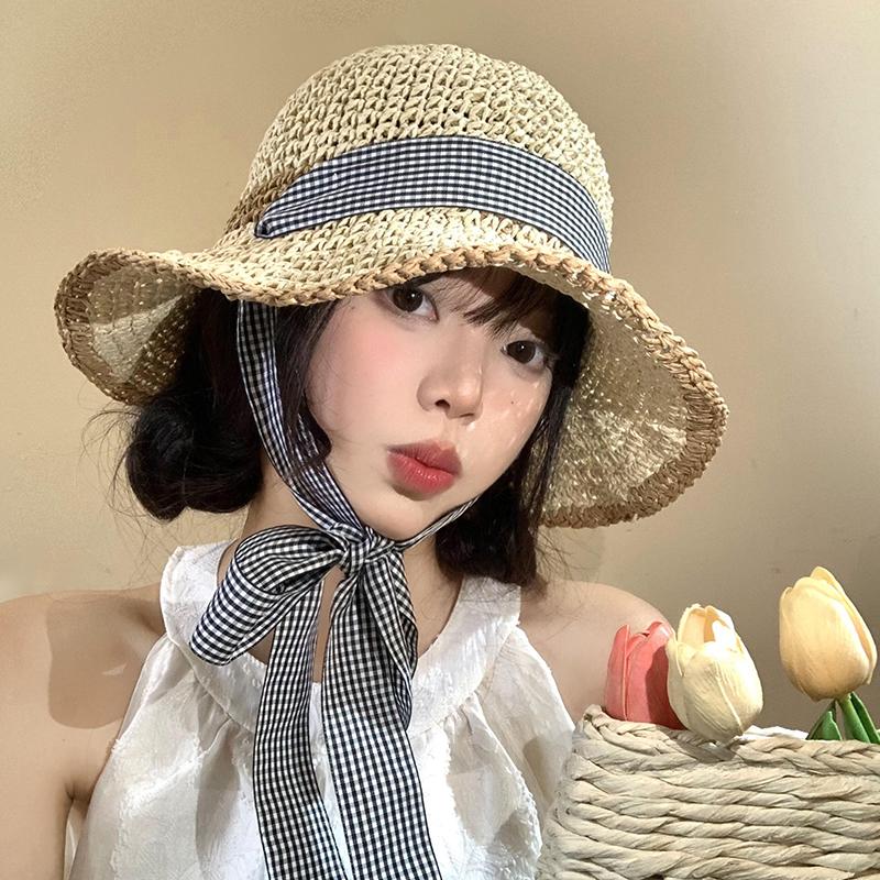 Hand-woven straw hat, color mixed thread, big brim, fashion sunscreen, straw hat, children's vacation style sun hat, summer