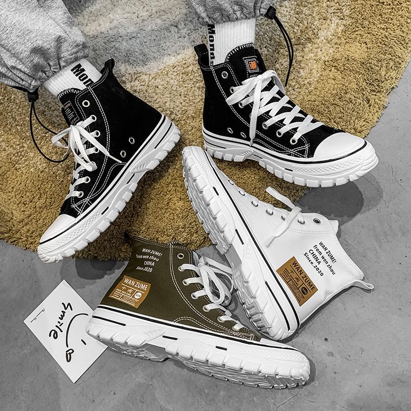 Four Seasons High Top Casual Canvas Shoes, Black, Army Green, White