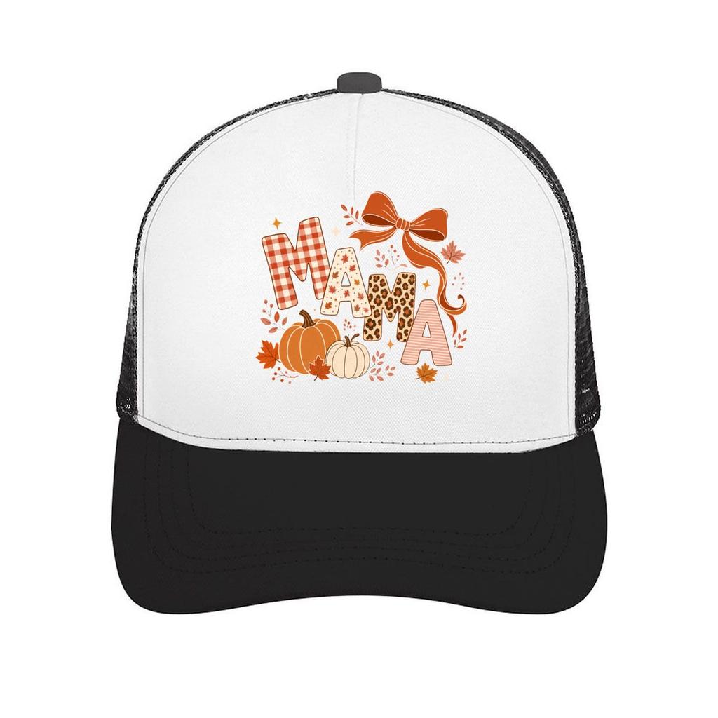 Autumn Mama Pumpkin Ribbon Pattern D Mesh Baseball Cap Casual Hat Outdoor For Womens Unisex FeUnisex