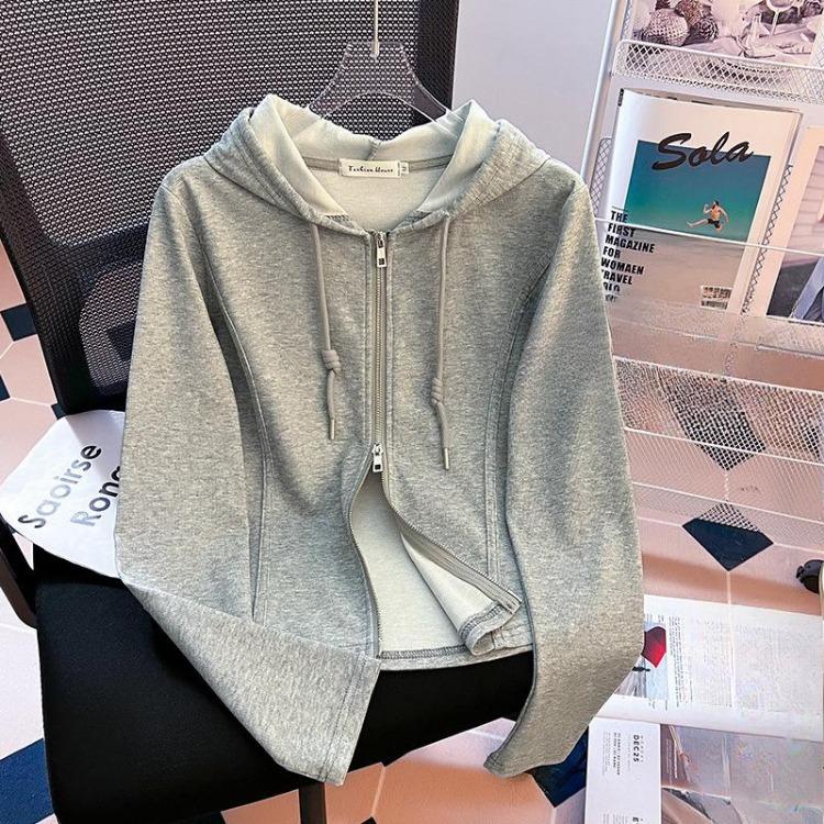 Early Autumn New Loose Thin Hooded Zipper Sweater Jacket