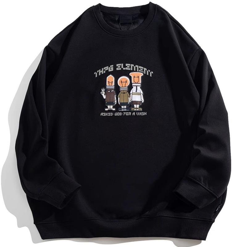 New Men's Loose Pattern Printed Round Neck Sweatshirt Casual Sports Wrinkle Resistant High Quality Soft Breathable Pullover Long Sleeve