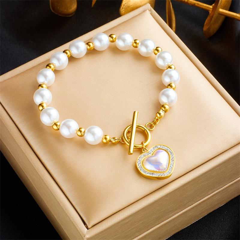 Light Luxury High End Titanium Steel Bracelet Rhinestone And Pearl Chain Versatile Non Fading Accessory