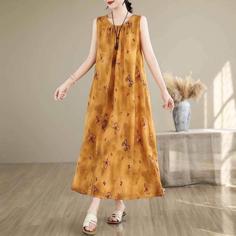 Elegant Women's Summer Dress Loose Sleeveless Plus Size Casual Long Dresses Vintage Clothes
