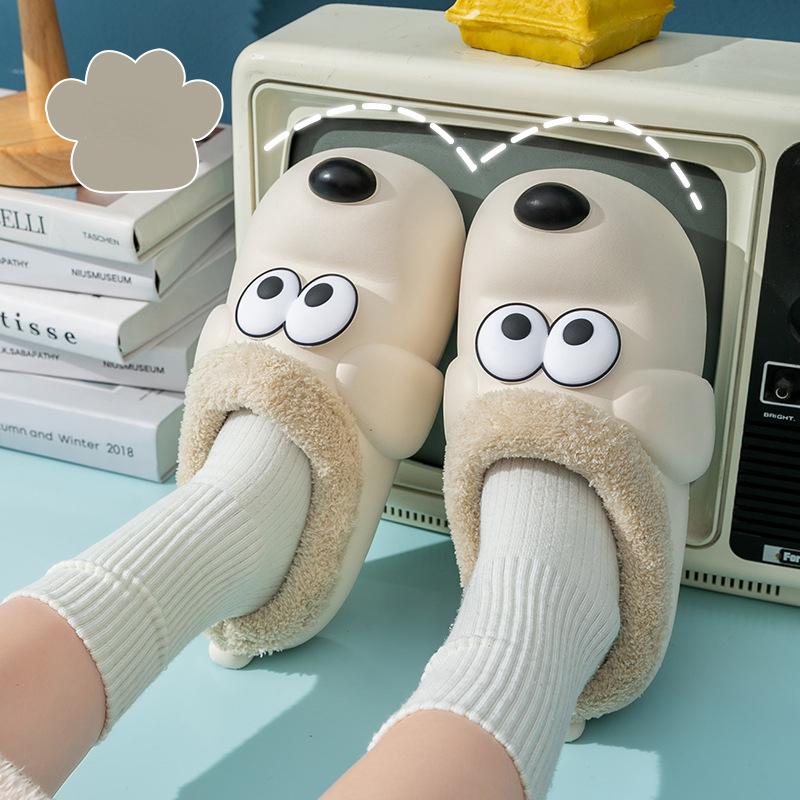 Neue Baumwollpantoffeln Damen Winter Haus Fell Warm Baumwolle Niedlich Lieblich Cartoon Hund Hausschuhe Paar Dicksohlige Rutschfeste Pantoffeln