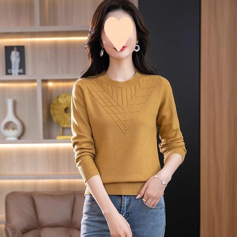 Elderly Mom Autumn Round Neck Thin Sweater Women Pullover Loose Plus Size Inner Wear Knit Top