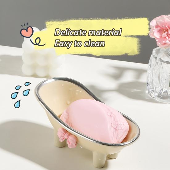 Versatile Soap Dish with Drain Holes Bow-knot Design Easy To Clean Decorative Bathtub Shaped Soap Tray for Bathroom