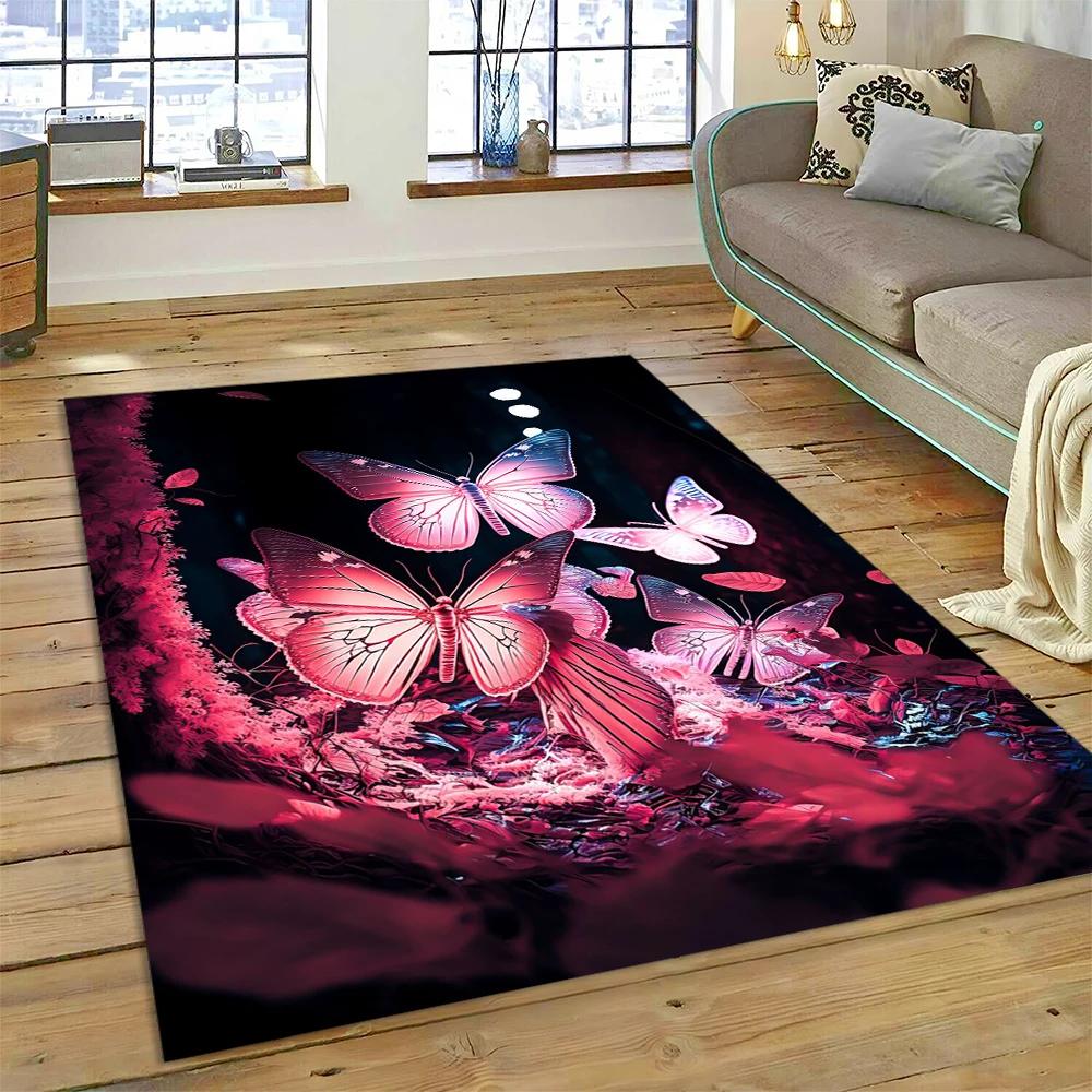 HD Fantasy Butterfly Flower Cartoon Carpet Rug for Home Living Room Bedroom Sofa Doormat Decor,Kids Area Rug Non-slip Floor Mat