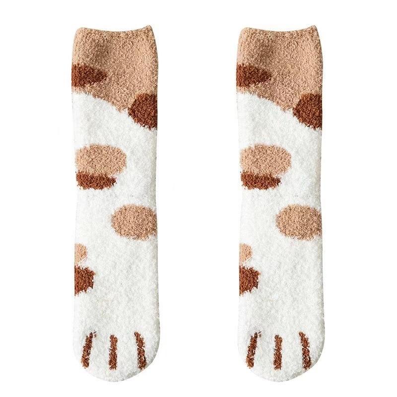 2 Paar/Set Niedliche Tierpfote Korallenfleece Socken Für Damen Herbst Winter Warme Schlafsocken Damen Socken Set calcetines mujer