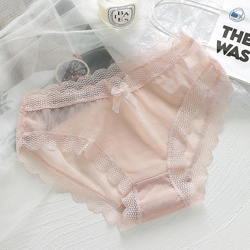 Lace Edge Women's Seamless Sexy Mesh Panties with Bowknot