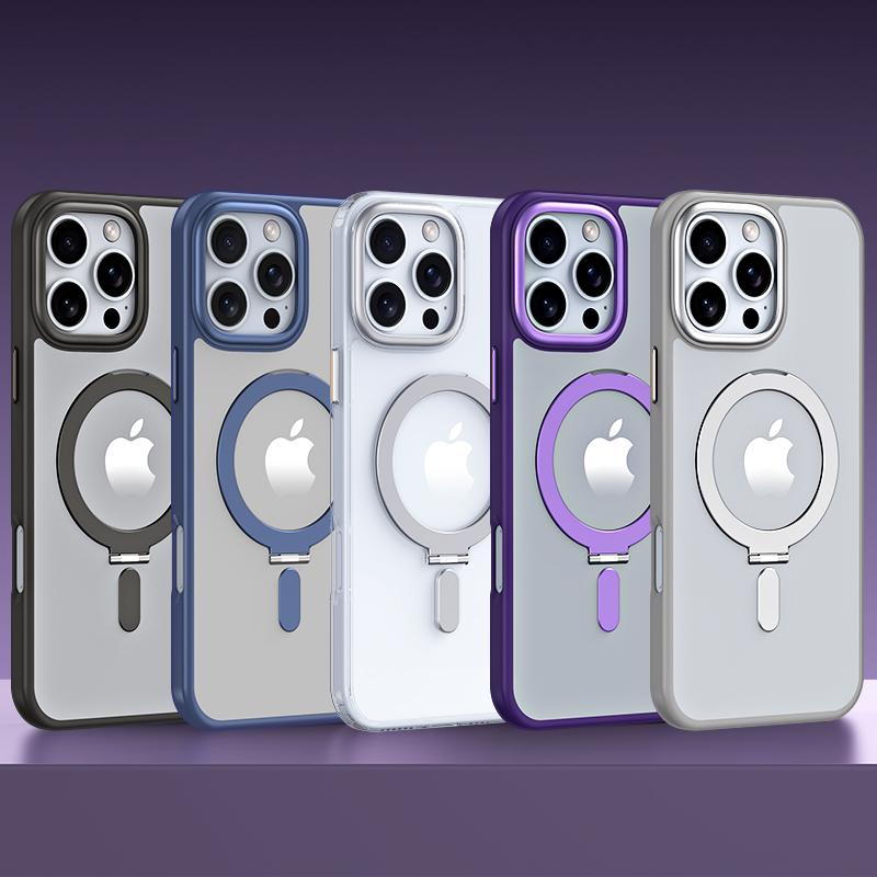 Premium Armor Clear Case For iPhone 16 Pro Max Plus Strong Magnetic Metal Ring Hidden Stand For Magsafe Wireless Charger Mount