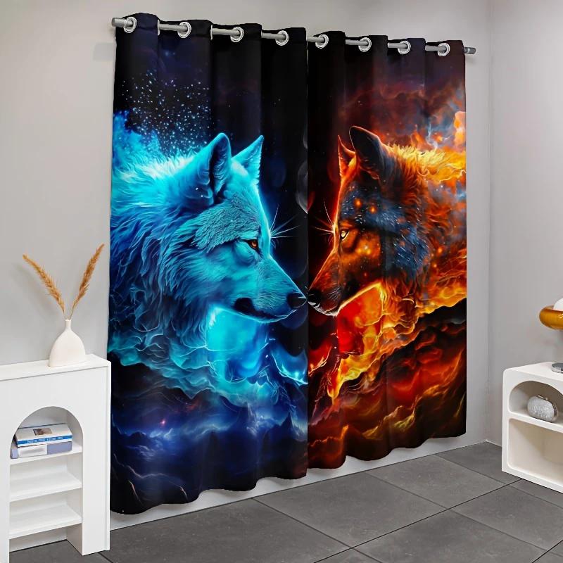 2 pieces of Ice and Fire Wolf fashion printed curtains, bedroom and living room, home decoration, room decoration