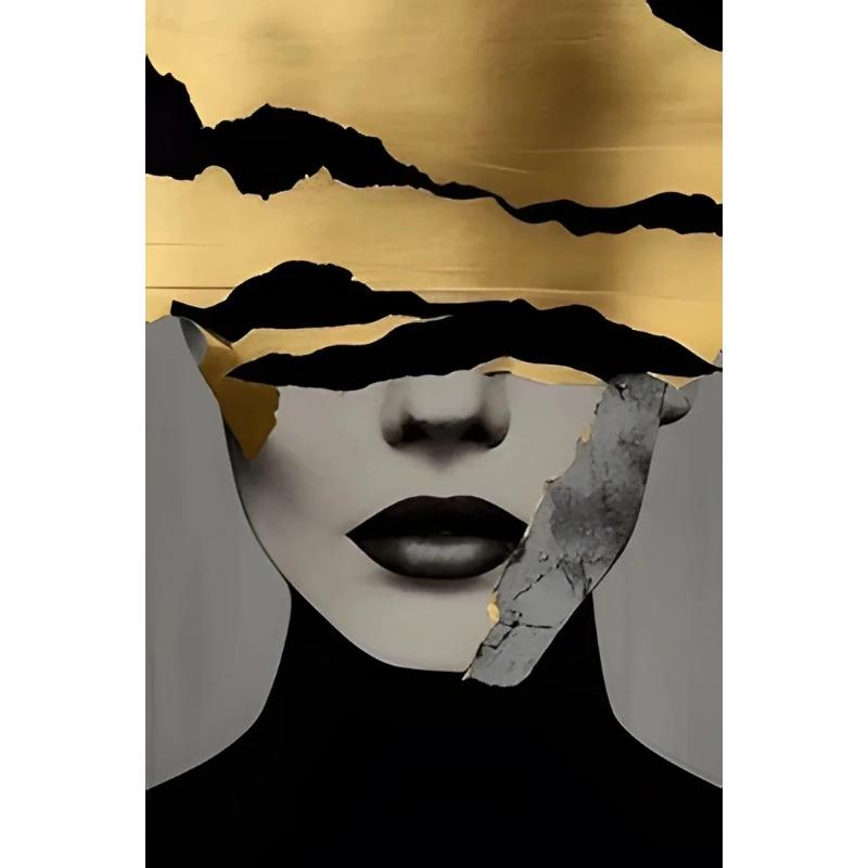 Modern Canvas Print Art Gold Black Woman Portrait Art Canvas Painting Abstract Woman Face Poster Wall Art Picture for Home Decor