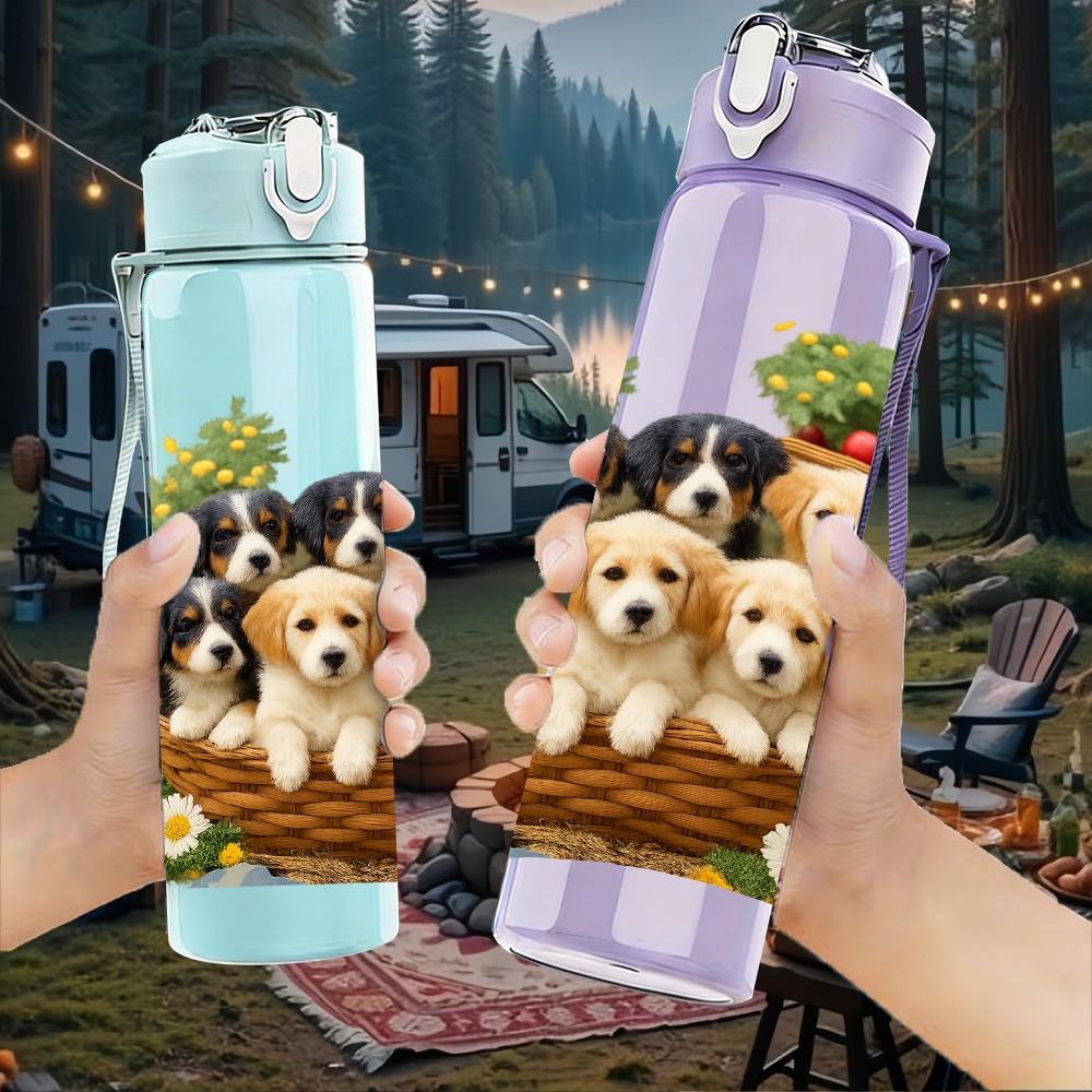 1PC Puppy Nest Family Group Print 750ml Color Plastic Sports Water Bottle Leakproof Flip Straw Lid For Sports Office Home Use