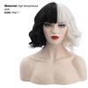 Cruella Wig Vivid Styles Wavy High Temperature Fiber Half Black Small Short Curly Cos Wig Cosplay Tools