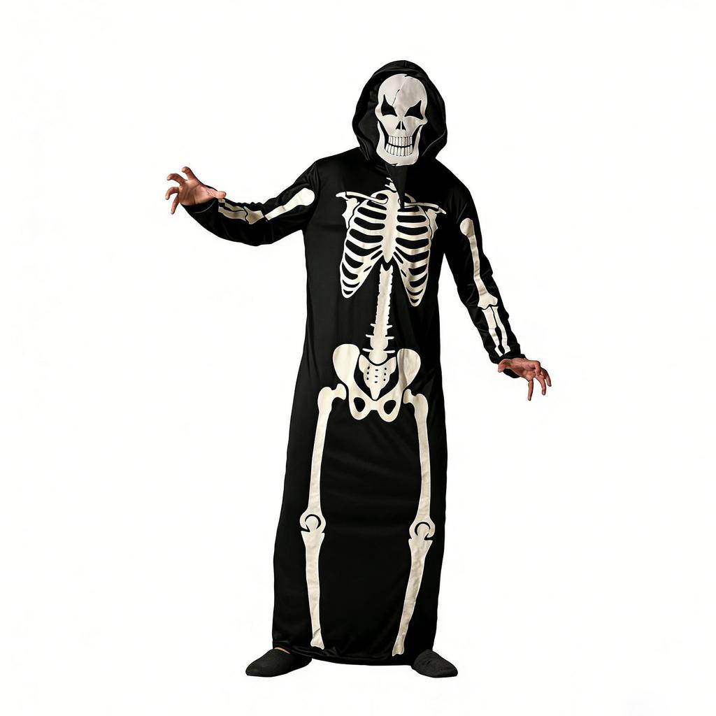 Halloweenová svítící róba s lebkou pro dospělé, hororový kostým ducha, kostým kostlivce Smrti, kostým pro party a jevištní vystoupení