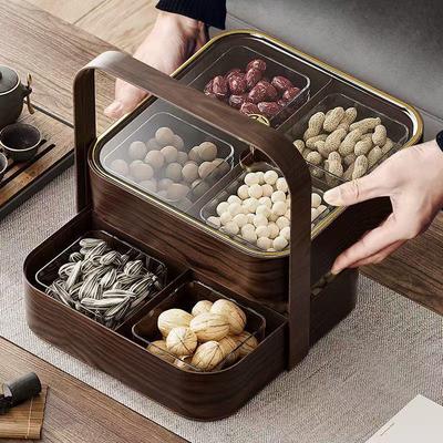 Retro Chinese-Style Wood-Inspired Dry Fruit Storage Box with Lid for Living Room Coffee Table