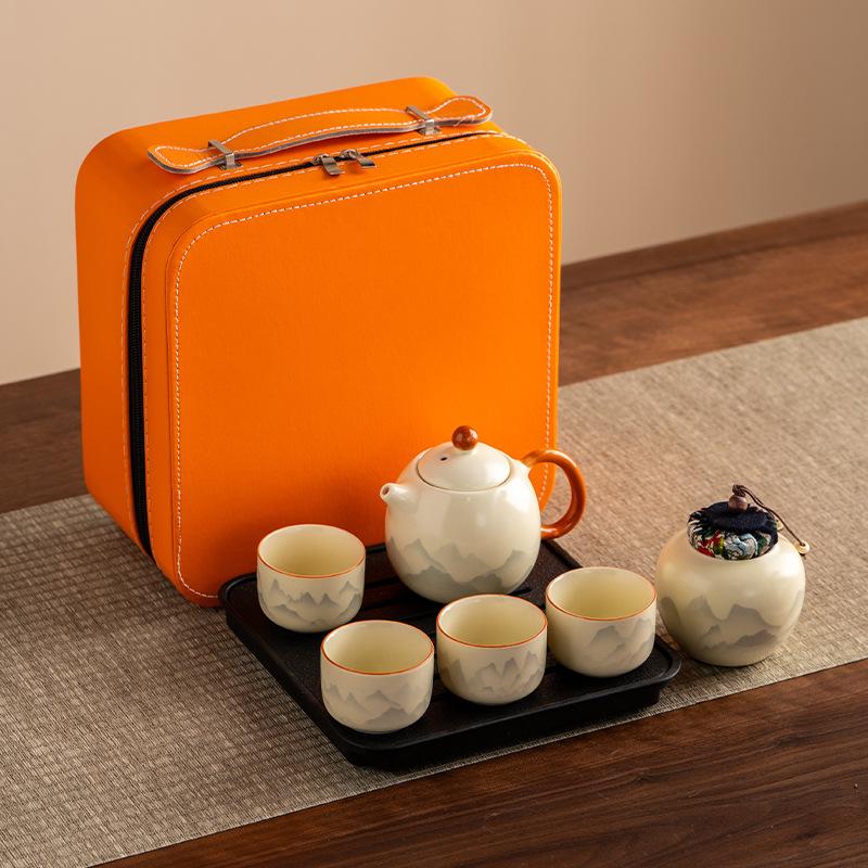 Ru kiln Kung Fu tea set, household new open-piece teapot, tea tray, office, high-end tea making and drinking tea set