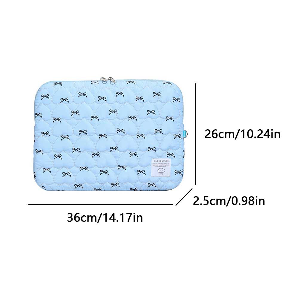 תיק פאפי עם פפיון רקום, כיסוי מגן נפוח עמיד בפני זעזועים, שרוול מחשב נייד מרופד חמוד, תיק אחסון למחשב