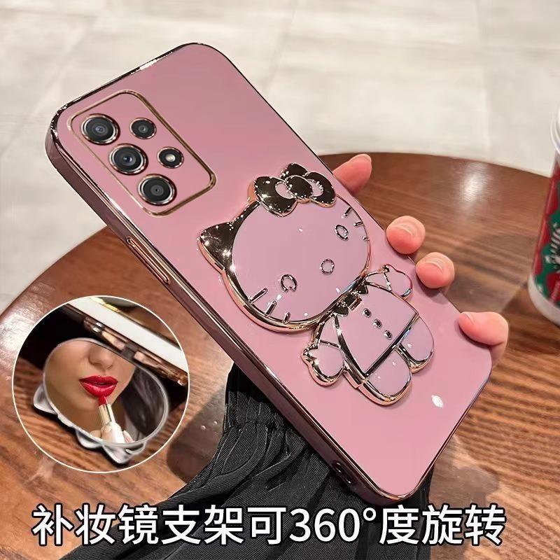 Samsung A11 Mobile Phone Case Electroplated Cat Bracket Makeup Mirror Galaxy A11 Silicone Soft Case Protective Case