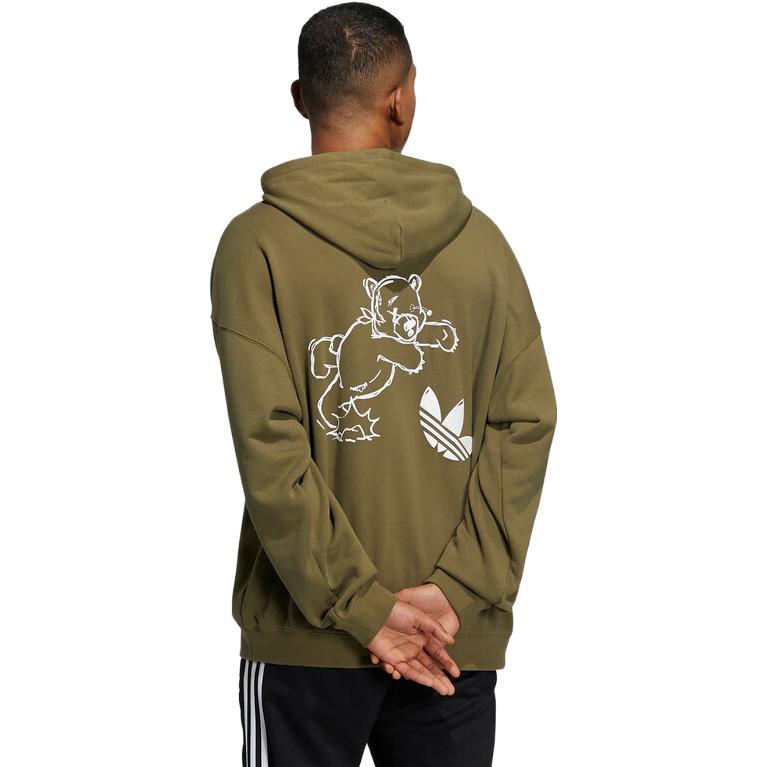 Adidas Originals Trefoil Bear Graphic Pullover Hoodie Men Tops Green HL4109