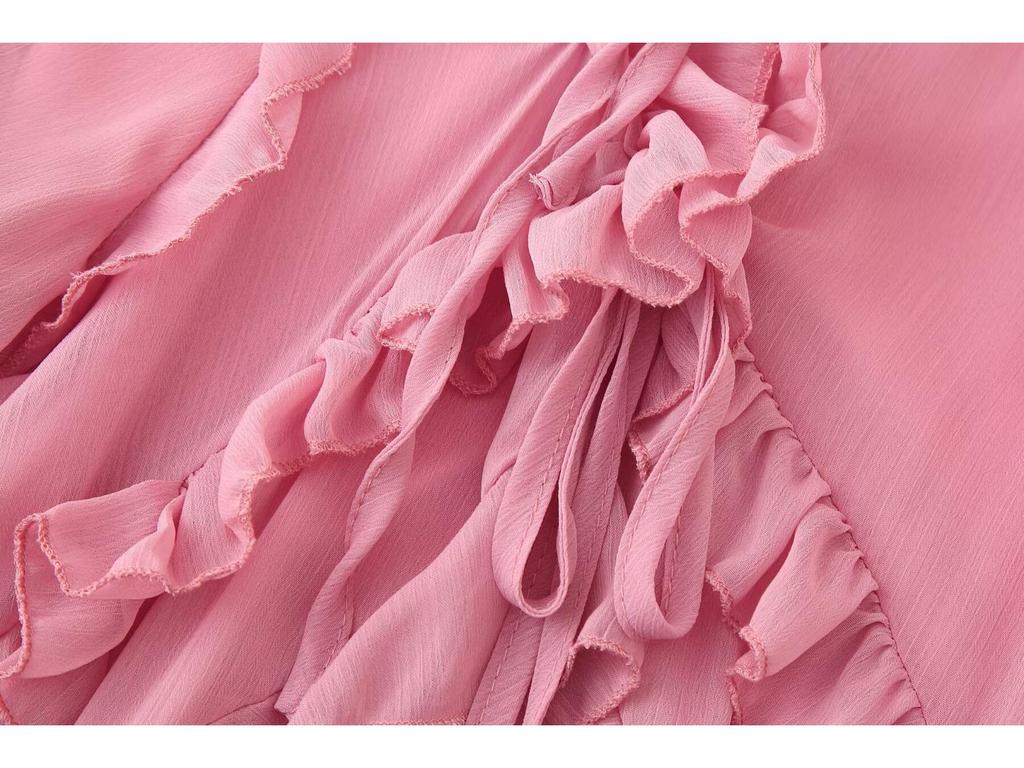 Layered V-Neck Long Dress for Women - European and American Style