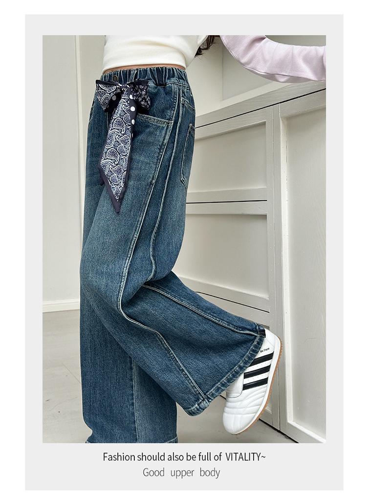 Girls' Korean Style Wide-Leg Trousers: Trendy Spring & Autumn Jeans for Junior High Students