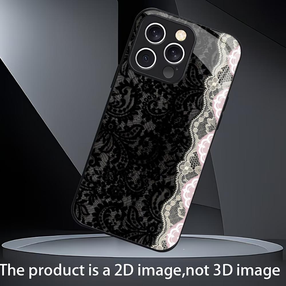 Luxury Black Floral Lace phone case mobile phones for iphone 17 pro max cover Glass for iPhone 17 16 15 14 13 12 11pm Pro Plus