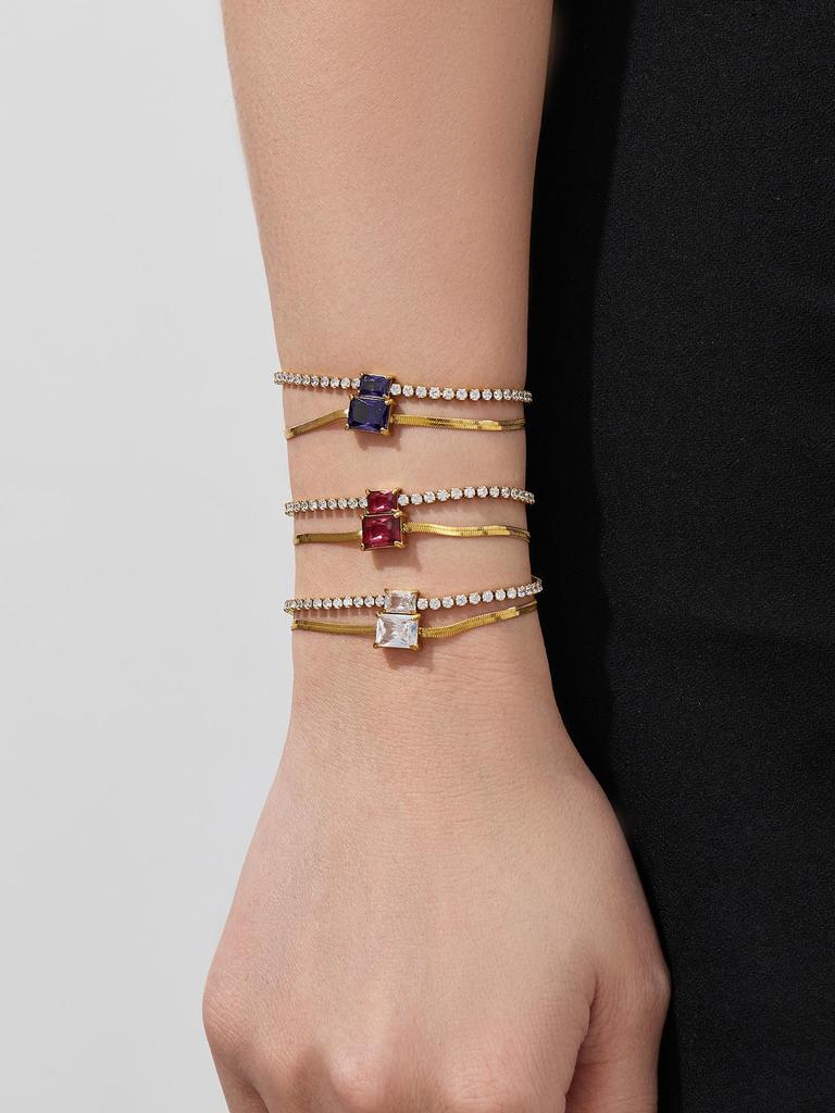 European Luxury Zircon Blade Chain Bracelet, 18k Gold-Plated Stainless Steel