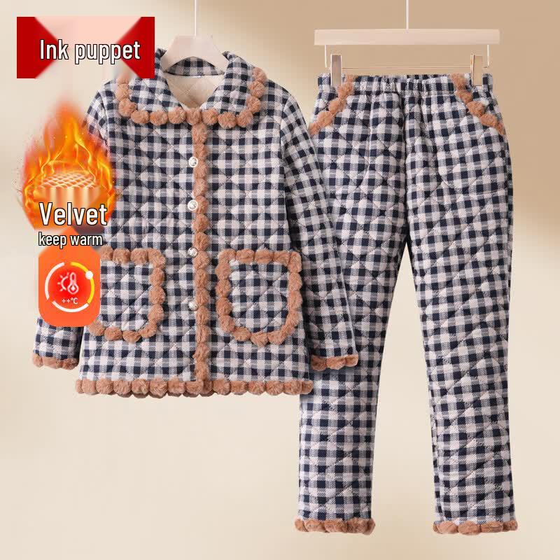 Women's Plus Size Plaid Padded Jacket Set