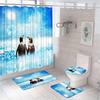Funny Penguin Shower Curtain Set Animal Antarctic Ice Field Nature Blue Sky Bathroom Curtains Non-Slip Bath Mat Rug Toilet Cover