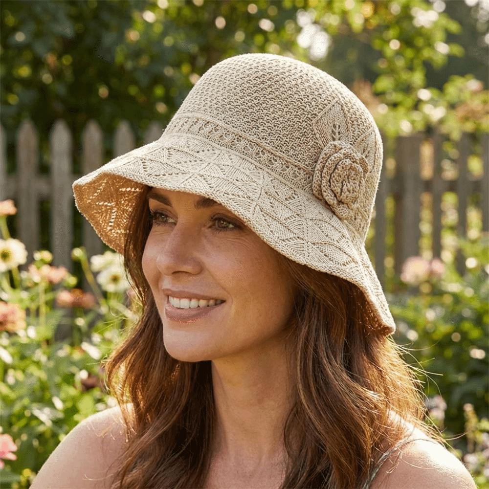 Big Brim Straw Sun Hat French Style Sun Protection Cap Sunscreen Knitted Bucket Hat  Girls