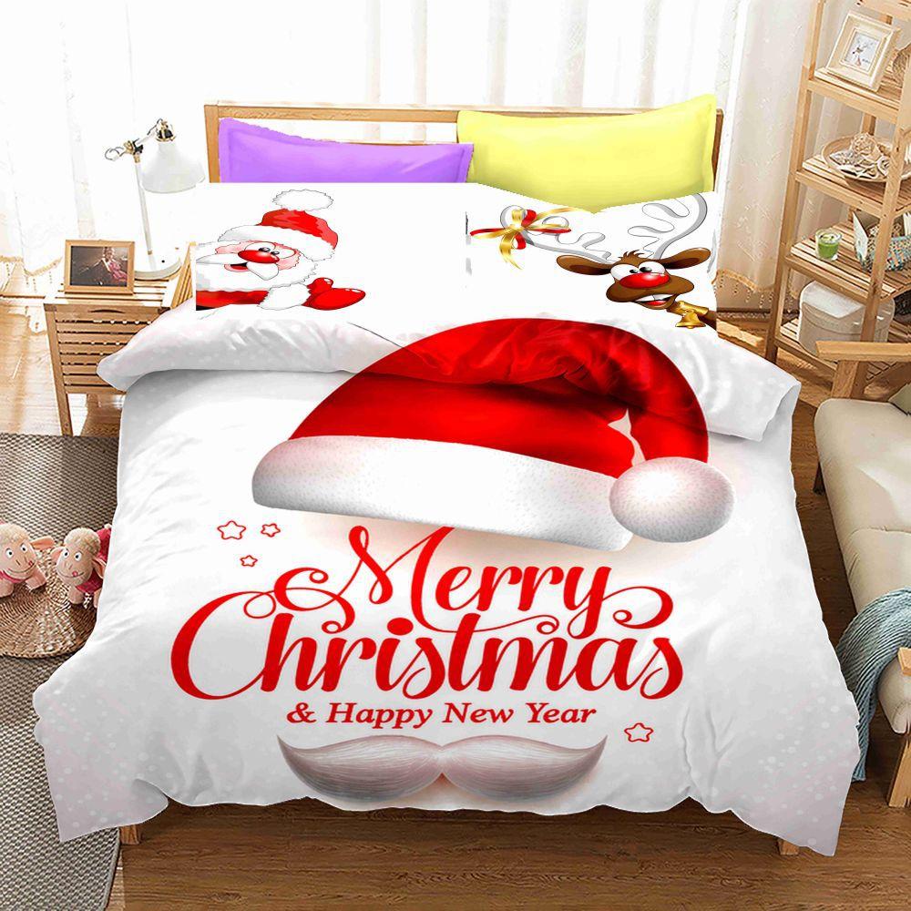 3D Digital Printing Bedding Four-Piece Set Three-Piece Set Christmas Bed Sheet Quilt Pillow