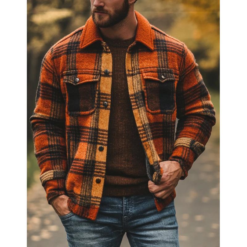 New 2026 Plaid Pattern 3D Printed Men's Regular Fit Double Pocket Jacket Coat