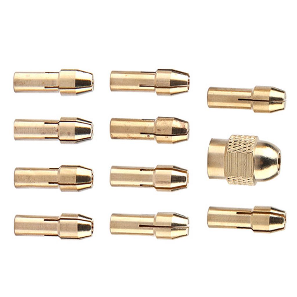 11 Piece Collet Chuck 4, Copper Jaw Drill Chuck Set, Knurled , 0.5, 3.2 Mm Collets, Compatible with Electric Drill, Grinder
