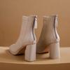 Fashion Chelsi Short Boots Women's Ankle High Heel White Boots 2025 Autumn/Winter Thick Platform Square Toe High Heel Women's Boots Slim