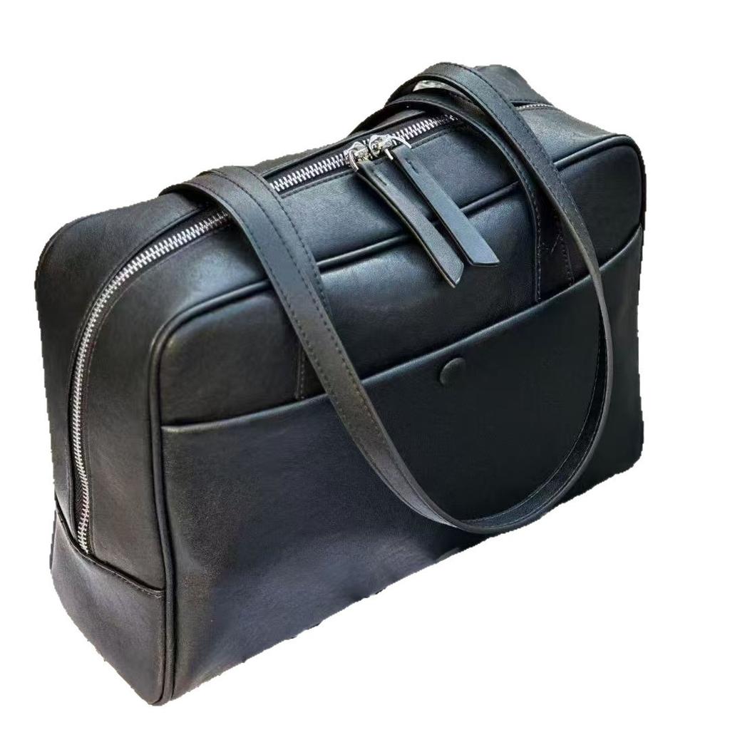 Retro makeup bag, genuine leather women's bag, large-capacity commuting hand-held armpit bag, single-shoulder crossbody bag