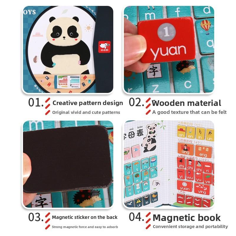 Chinese Wooden Pinyin Alphabet Puzzle Panda Book Magnetic Letters Kids Learning