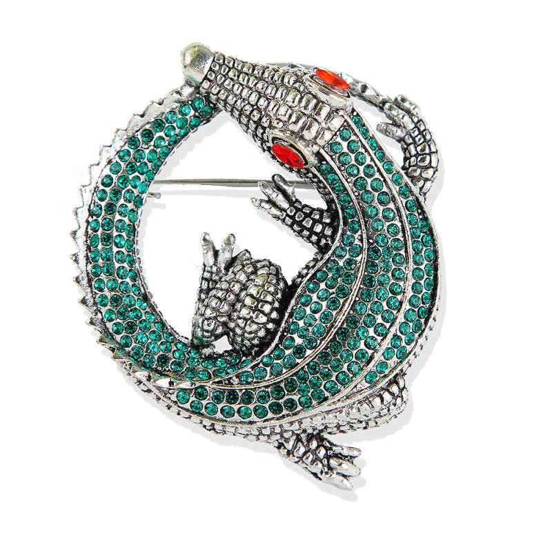 1 Pc Blue/Coffee/Green Zinc Alloy Fashion Retro Crystal Crocodile Brooch - Apparel/Coat/Party Accessory Gift