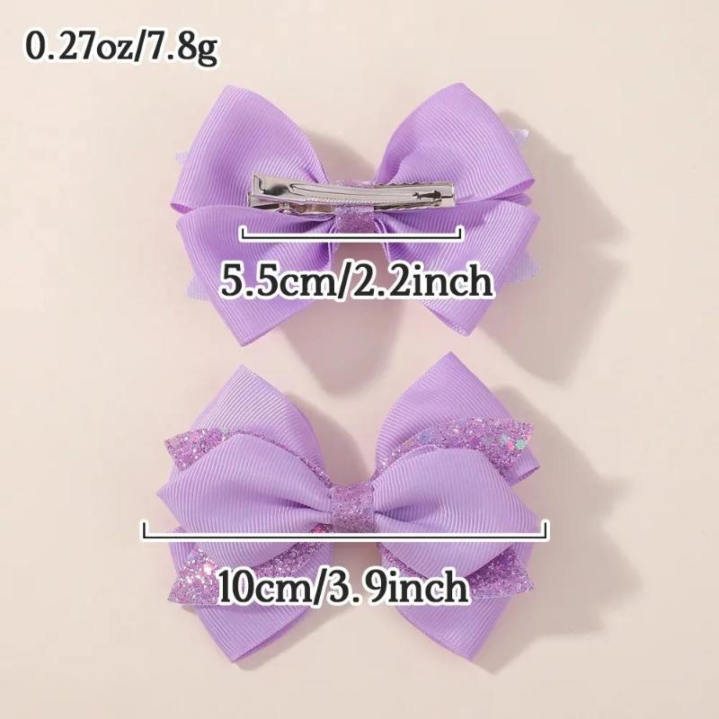 2Pcs/set Colorful Party Bowknot Ribbon Hair Clips for Girl Glitter Hair Bangs Hairgripes Lovely Solid Color Barrette